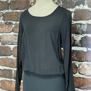 Splendid Dress Black Crochet Mesh Detail Long Sleeves Small